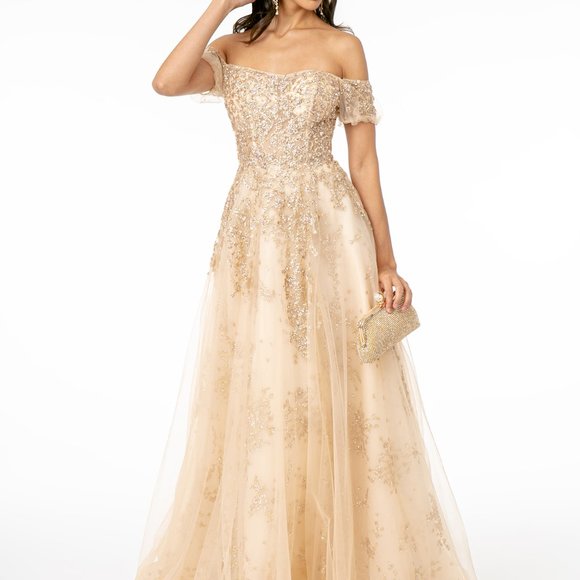 GLS Collective Dresses & Skirts - NEW CHAMPAGNE  Off shoulder Sequined A-Line Dress GSGL1805